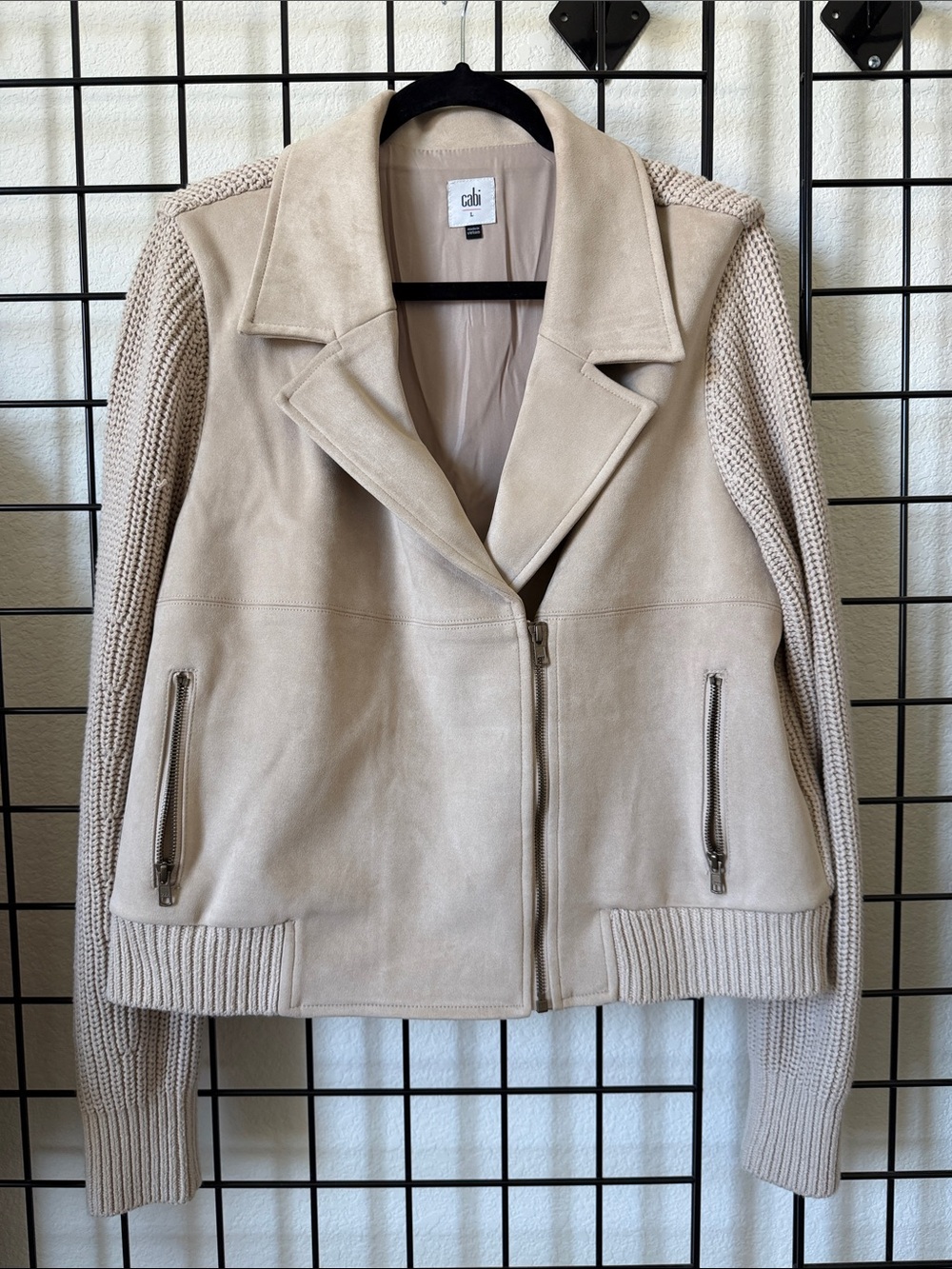 CAbi Beige Suede Moto Jacket with Knit Sleeves - WORN ONCE